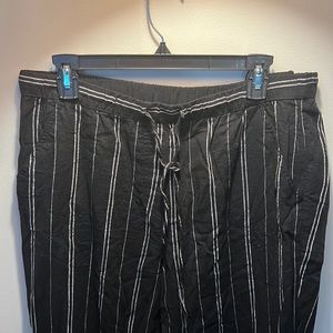 Black with white stripe detailing linen full length pants